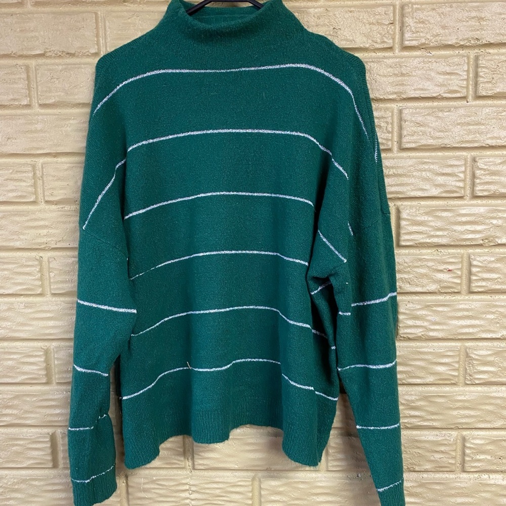 Kim Rogers Mockneck/Turtleneck Green and Silver Sweater Sz XL petite